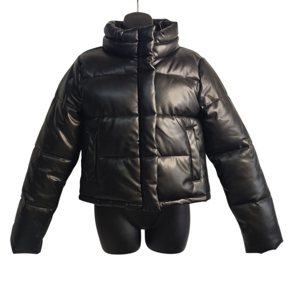 miami Jackets & Blazers - Mi Ami For Francesca's Women's Black Faux Leather Puffer Jacket Size Medium